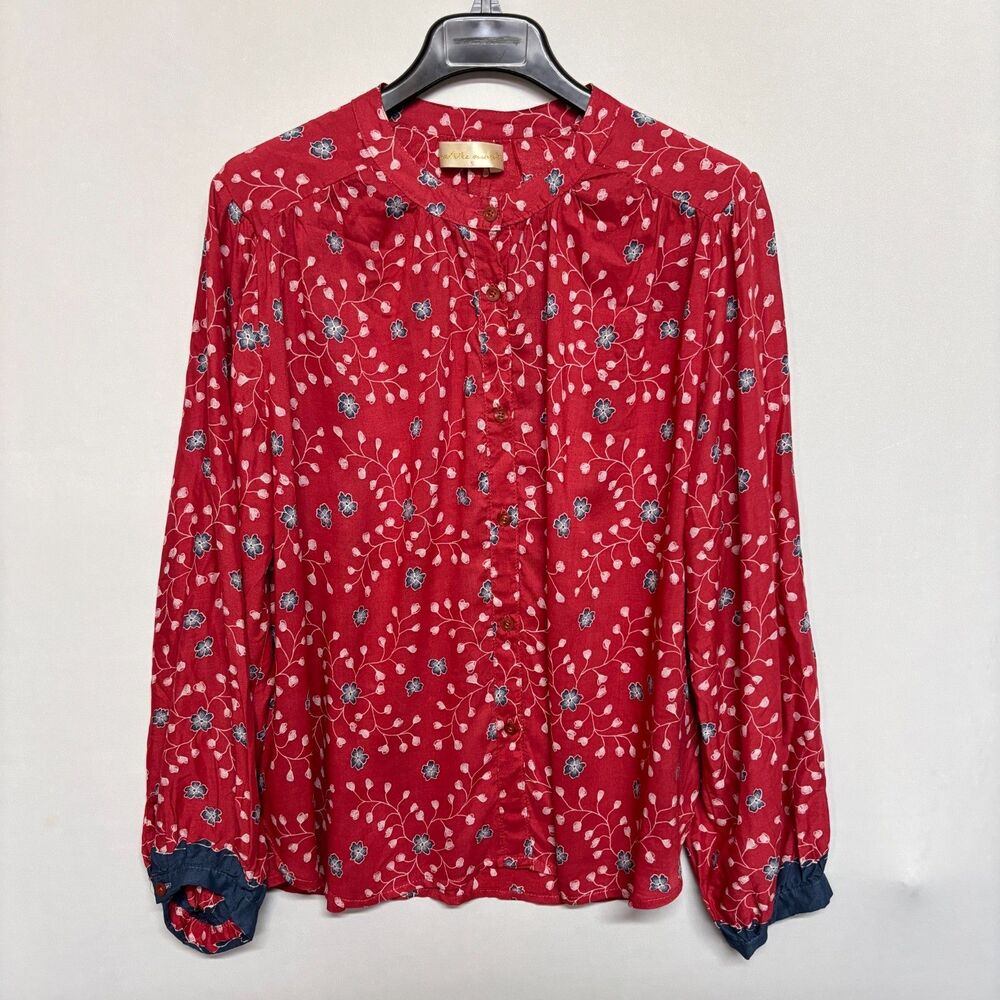 Natalie Martin Women Blouse Top Button Shirt Size Large Floral D136 -6